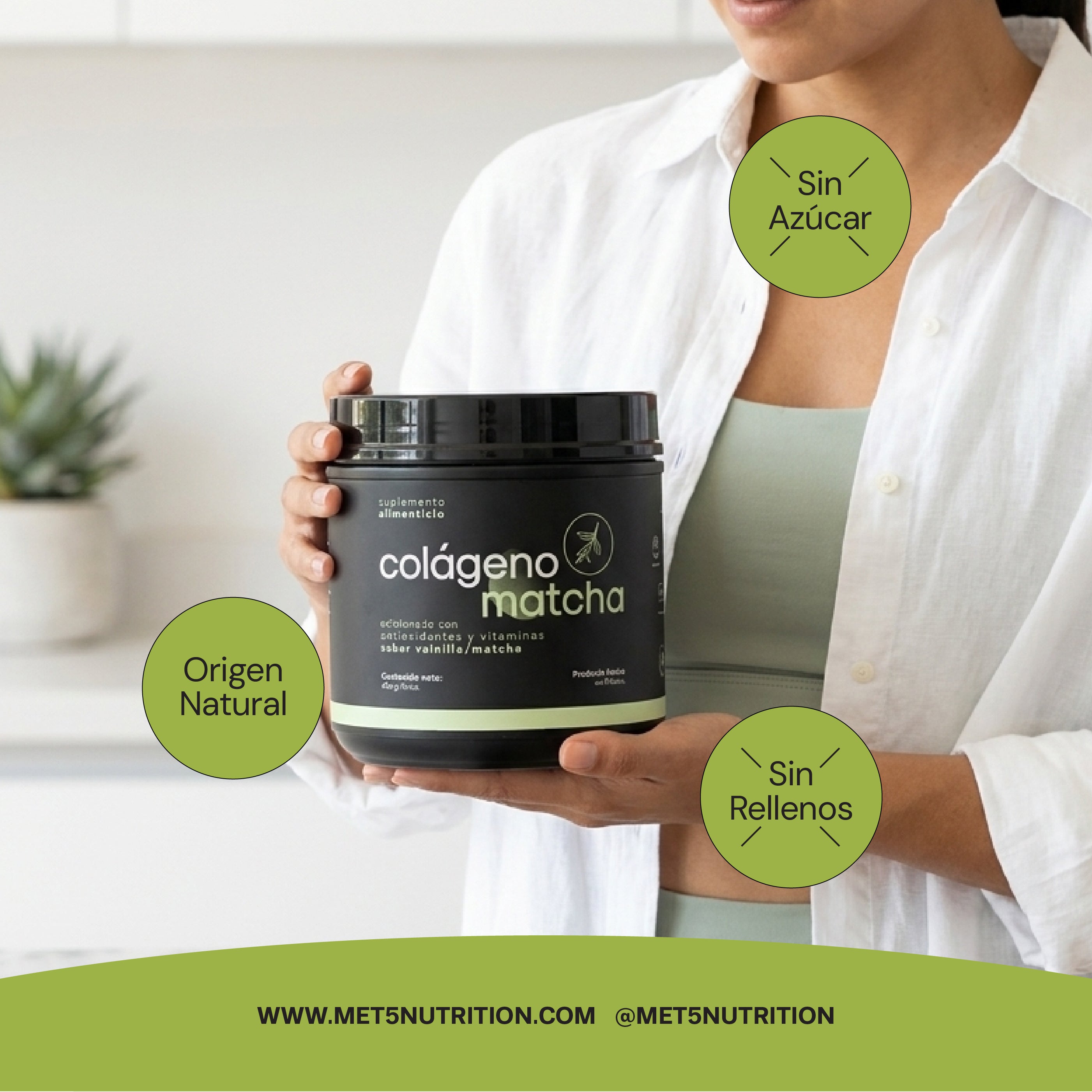Colágeno Matcha | 450 gr | Colágeno Hidrolizado Puro con Matcha, Vitaminas C, D, E, Magnesio y Omega-3