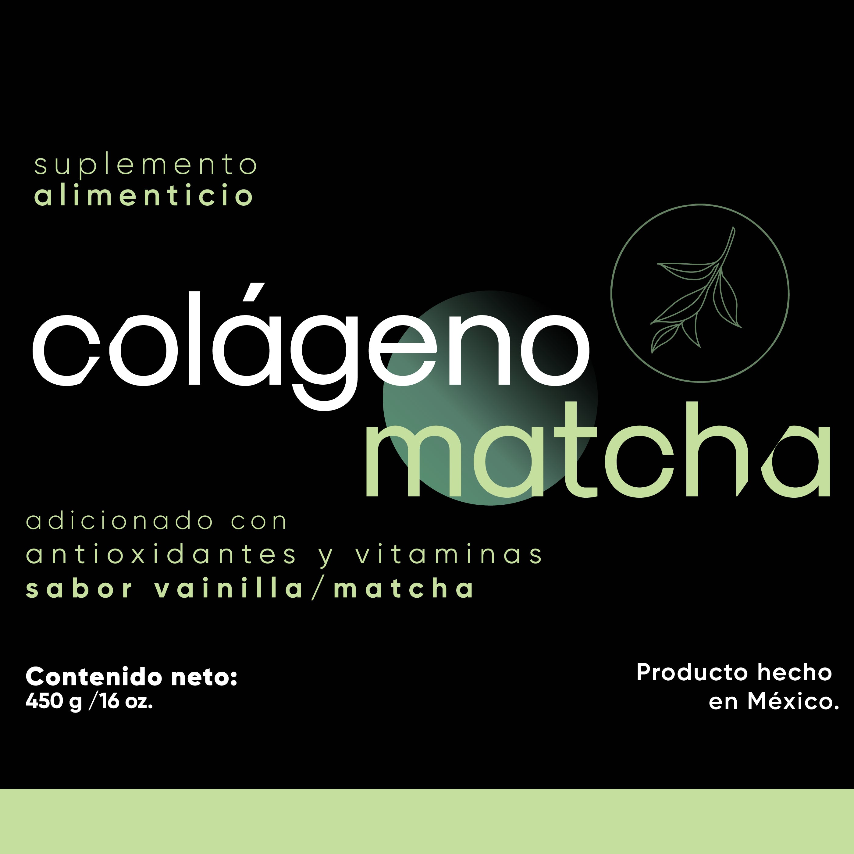 Colágeno Matcha | 450 gr | Colágeno Hidrolizado Puro con Matcha, Vitaminas C, D, E, Magnesio y Omega-3