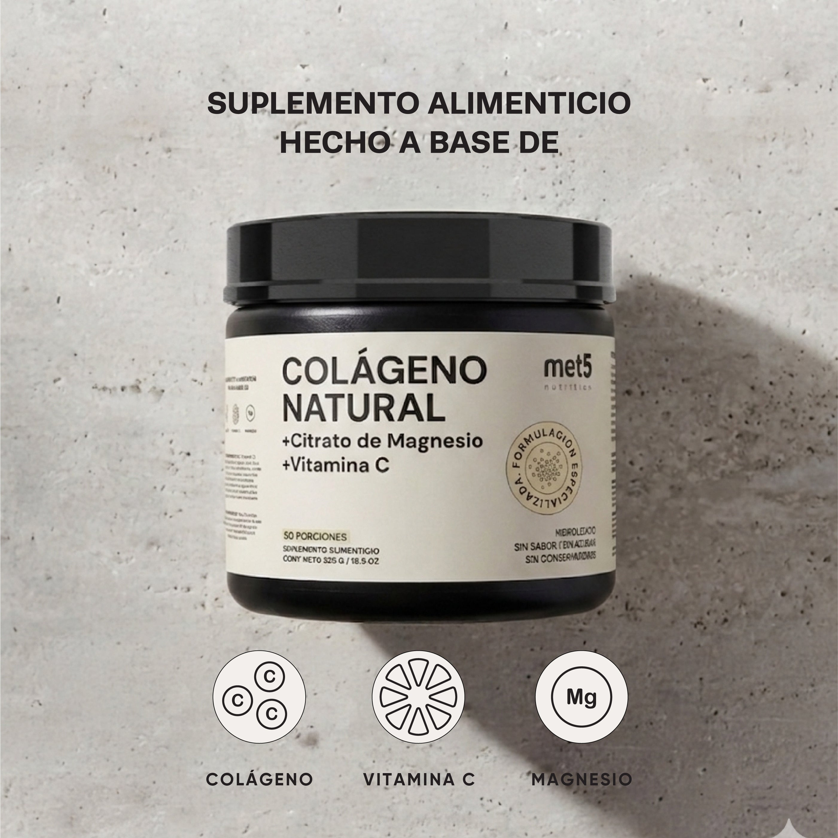 Colágeno Natural | 525 gr | + Citrato de Magnesio y Vitamina C | Sin sabor