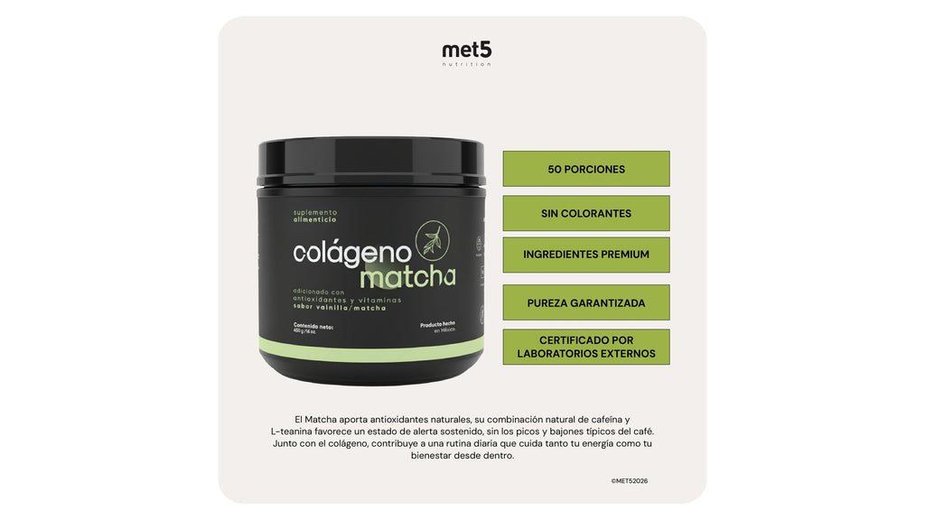 Colágeno Matcha | 450 gr | Colágeno Hidrolizado Puro con Matcha, Vitaminas C y E, Magnesio y Omega-3