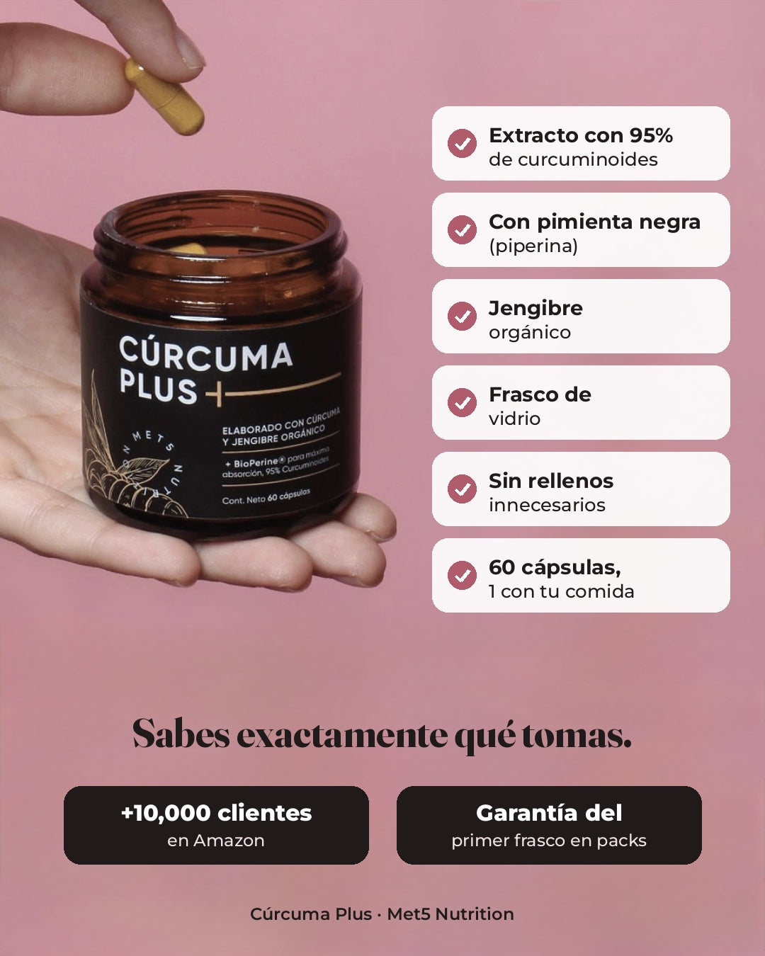 Cúrcuma Plus | Pack de 3 (Paga 2) | 60 cápsulas c/u (180 cápsulas total) | Cúrcuma con Pimienta Negra y Jengibre