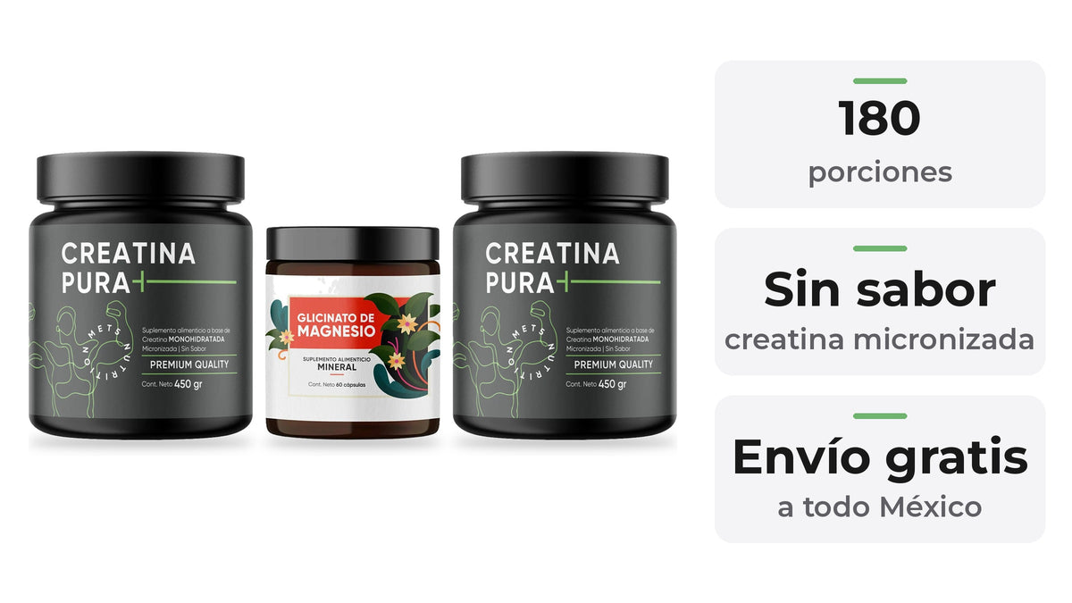 Pack Versión Fuerza: 2 Creatinas + Glicinato de Magnesio, 180 porciones, envío gratis