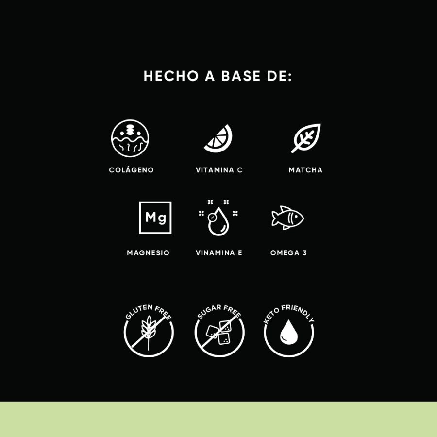 Colágeno Matcha | 450 gr | Colágeno Hidrolizado Puro con Matcha, Vitaminas C, D, E, Magnesio y Omega-3