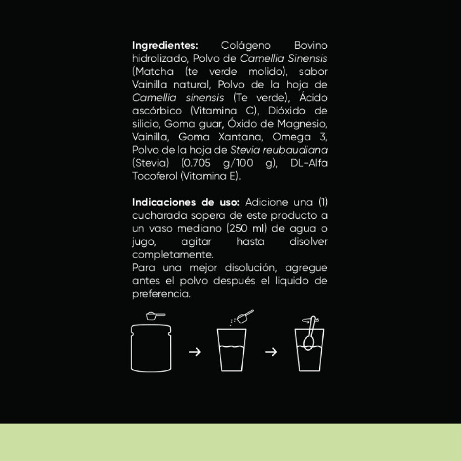Colágeno Matcha | 450 gr | Colágeno Hidrolizado Puro con Matcha, Vitaminas C, D, E, Magnesio y Omega-3