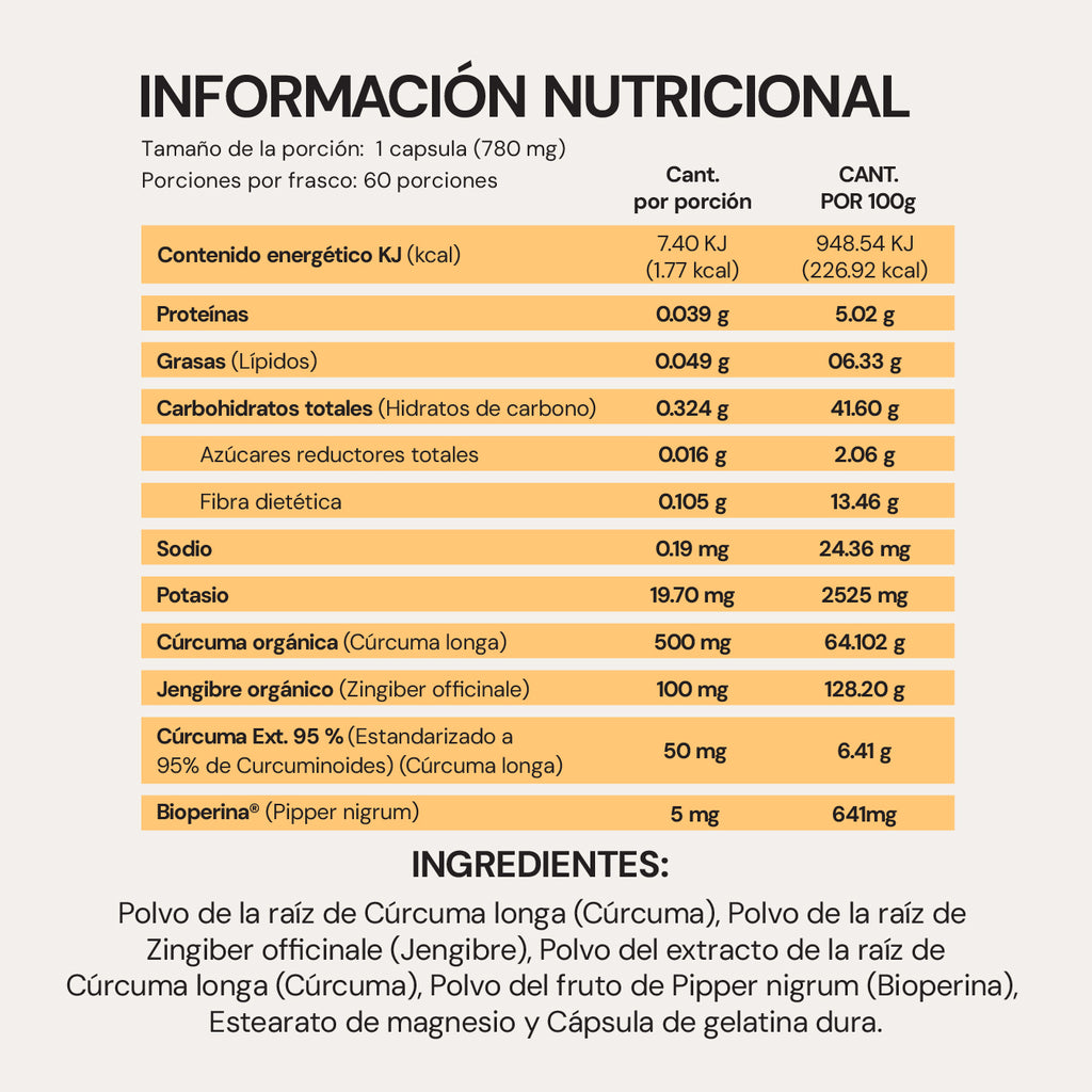 Cúrcuma Plus | 60 cápsulas | Cúrcuma con Pimienta Negra y Jengibre