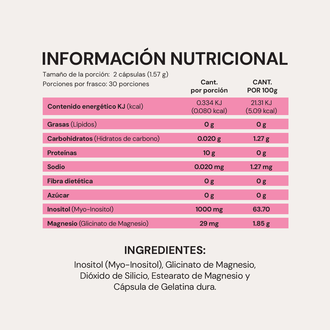 Myo-Inositol + Glicinato de Magnesio | 60 cápsulas