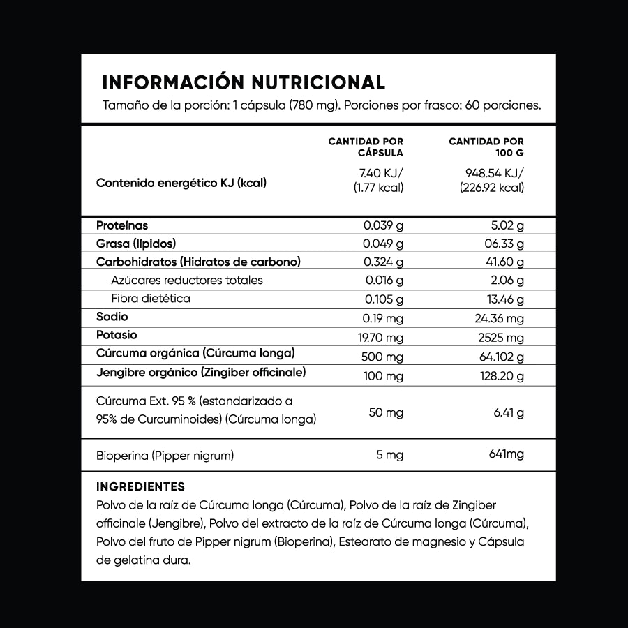 Cúrcuma Plus | 60 cápsulas | Cúrcuma con Pimienta Negra y Jengibre